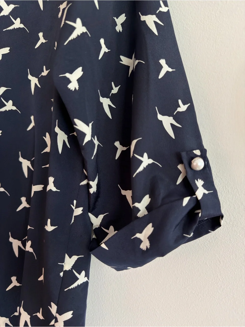 Everly Navy Blouse with White Bird Motif